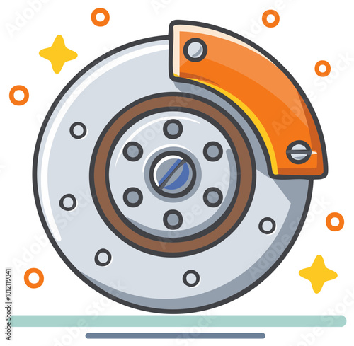 Brake disc with pads and sparkles illustration for automotive maintenance and repair services concept