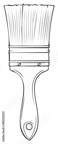 Paintbrush with Wooden Handle Outline Illustration for Painting and Wall Decorating