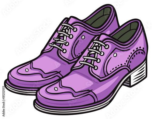 Pair of Purple Leather Shoes with White Laces and Decorated Edges Fashion Accessories Footwear