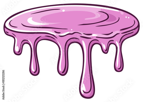 Cartoon style pink dripping liquid graphic, sweet melted candy or jelly slime.