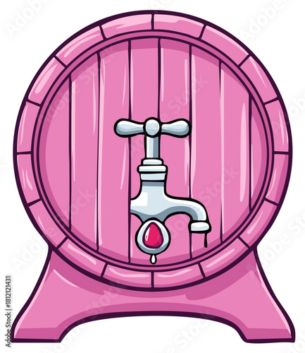 Cartoon Pink Beverage Barrel with Spout for Drinks and Refreshment