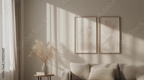 Minimalist Living Room with Sunlight and Abstract Art - Calm Home Ambience