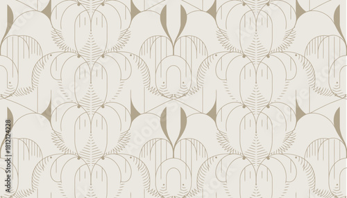 Seamless art deco pattern golden arch lines and fan shape vector illustration