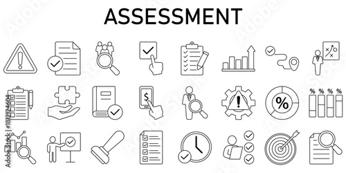 Assessment Line Editable Icons set. Vector illustration in modern thin line style icons Isolated on transparent background.