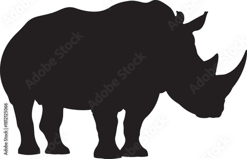 Black silhouette of a rhinoceros standing