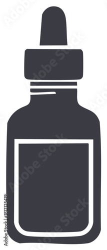 Essential Oil Bottle Vector Graphic, Dark Tincture Glassware with Dropper for Aromatherapy or Alternative Medicine