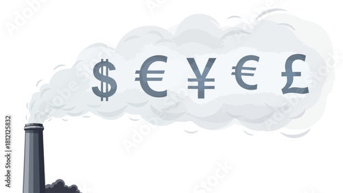 Factory chimney emitting smoke with currency symbols