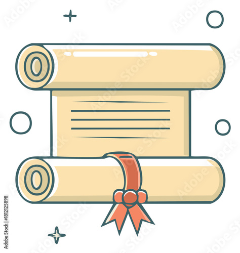 scroll parchment with red ribbon cartoon style clip art preview