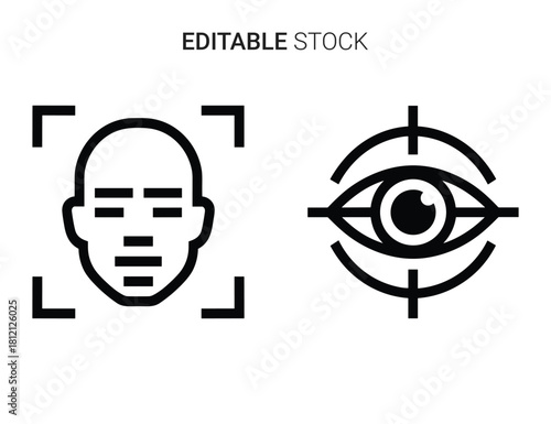 Digital security icons with face recognition and eye tracking for modern authentication
