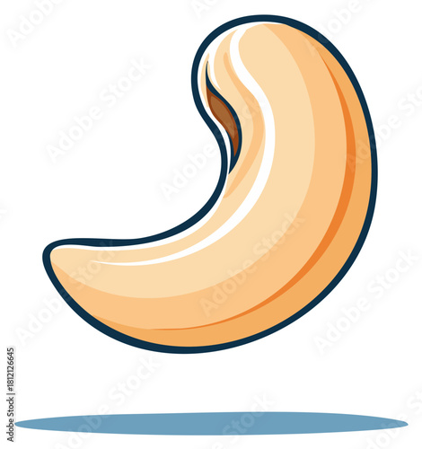 Vibrant single cashew nut illustration representing healthy snack food and organic dietary ingredients