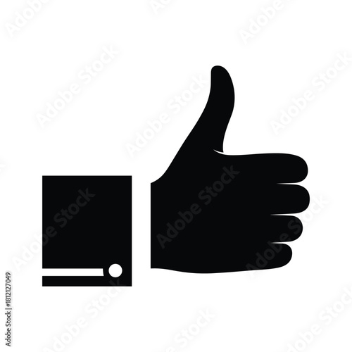 Black thumbs up hand gesture icon on white background symbol