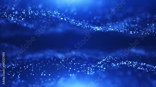 Abstract blue digital particle stream background waving data flow network connection loop