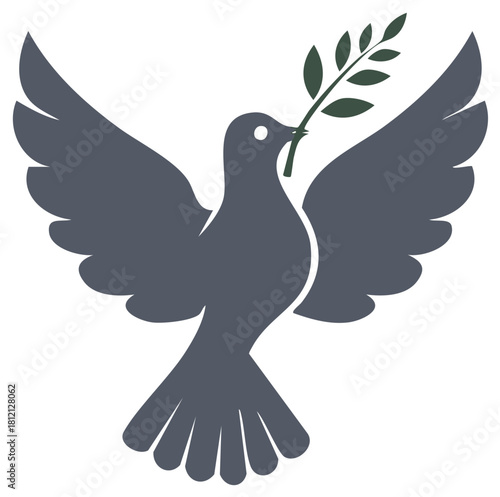 Flying dove with an olive branch vector icon symbol of peace and hope