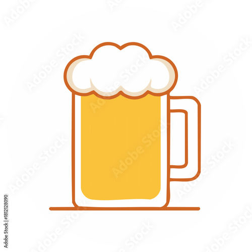 Simple flat icon of a foamy beer mug filled with golden beer and a thick white head