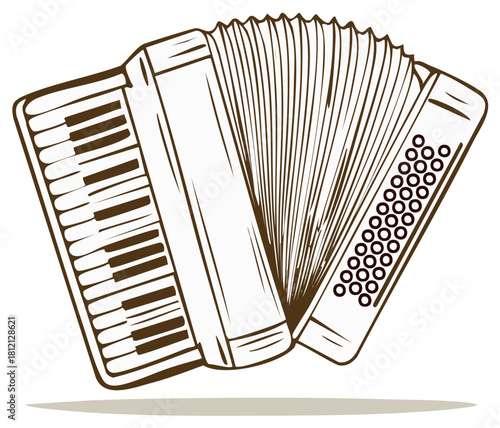 Accordion Line Art Illustration of a Musical Instrument with Keys and Buttons