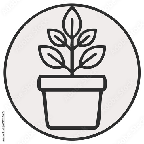 Potted plant outline illustration, icon featuring sprout growing in flowerpot, plant growth and seedling symbol