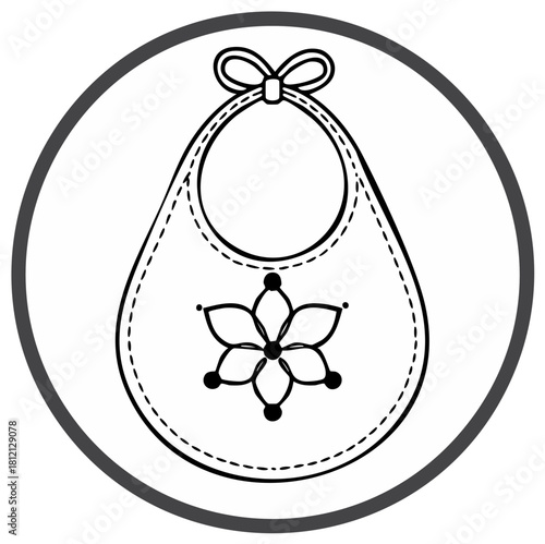 Baby bib with flower design within circle, outline icon