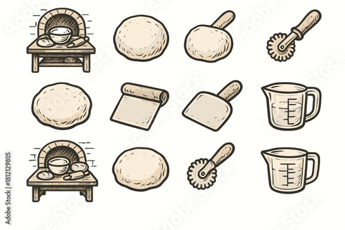 Baking bakery corner rough dough cup set cutter icon traditional measuring vector