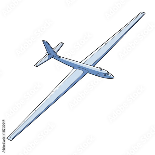 Illustration of a glider, a type of unpowered aircraft, soaring through the air.