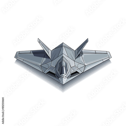 Illustration of a futuristic stealth fighter jet with a triangular wing design.