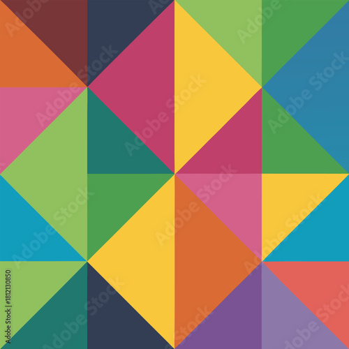 Vibrant geometric pattern of intersecting triangles in bright colors