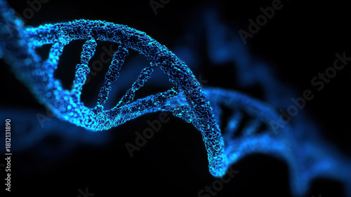 Striking Blue Illuminated DNA Double Helix on Black Background