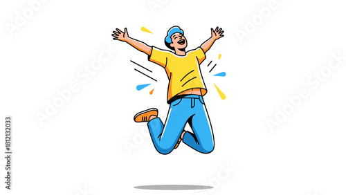 Joyful person jumping with arms outstretched celebrating