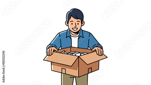 Man holding a box of white items