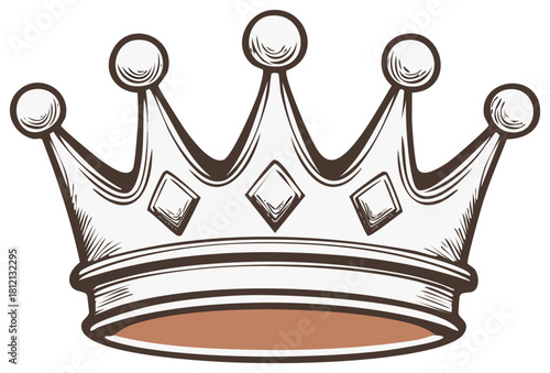 Hand drawn vintage style royal crown illustration, a majestic symbol of power and monarchy with detailed linework
