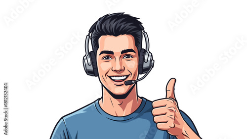 Man in headset giving a thumbs up