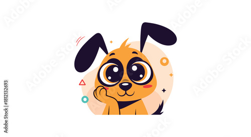 A cute cartoon puppy with big adorable eyes rests its head on its paw in a thoughtful and charming vector illustration.