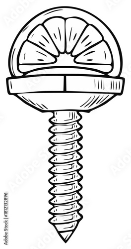 Cartoon Style Screw with Orange Slice Shape Head Construction Fastener Concept Design