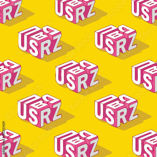 Isometric Pink White Three Dimensional Letter Blocks.