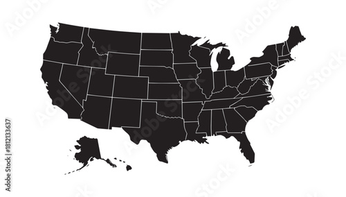 Striking United States Map with State Borders for Business, Travel, and Education Projects, Perfect for Geography and Political Science Content