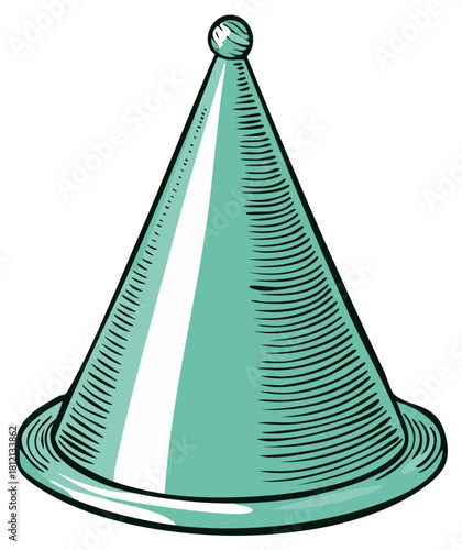 Stylized Cone Party Hat Illustration with Topper in Mint Green