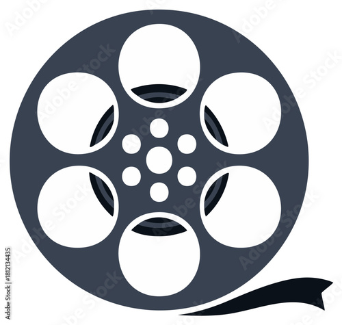 Movie Film Reel Icon Graphic Symbol Representing Film Industry and Motion Picture Production, Entertainment