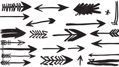 Unique hand-drawn arrow elements for creative design projects, directional graphics, navigation icons, and artistic presentations, perfect for branding