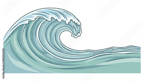 Pixelated ocean wave with white foam against a white background