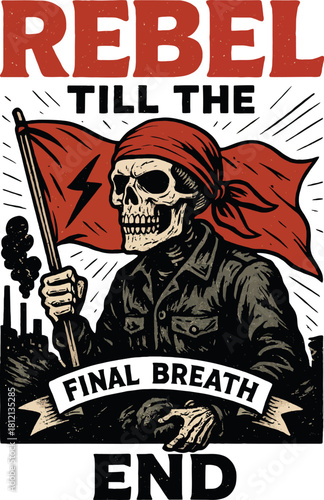 Rebel Till the End Skull Flag Vintage Design