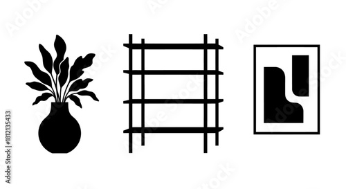 Minimalist Interior Decor Elements Icons Set