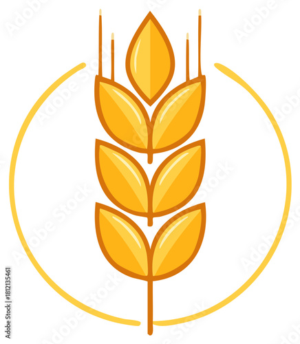 Stylized Golden Wheat Ear Icon with Circular Frame