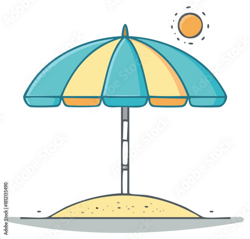 Cartoon Beach Umbrella on Sand Under Sun Vacation Season Summer Holiday