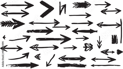 Hand drawn arrow collection for creative projects, adding a bold, unique touch to your design, directional signs and wayfinding systems, black ink