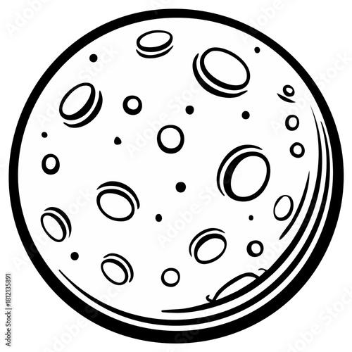 Lunar surface drawing shows craters and texture in a simple black and white illustration
