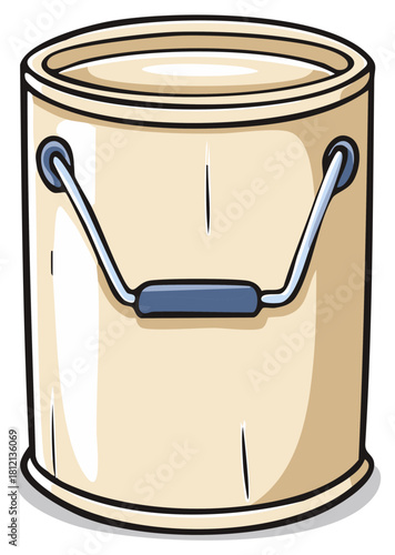 Illustrated Light Beige Paint Can with Metal Handle Isolated for Home Renovation and DIY Projects