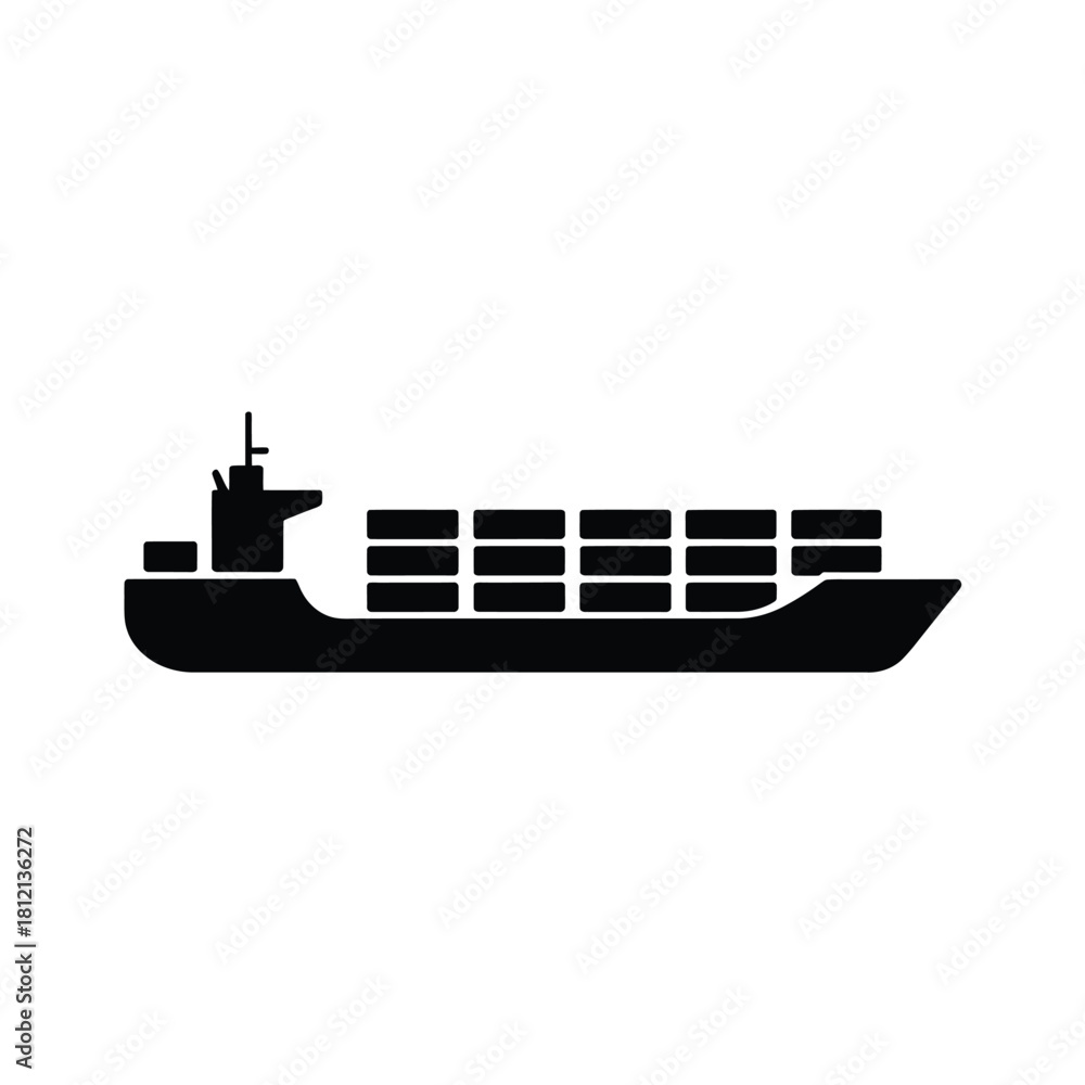 Obraz premium Black silhouette of a cargo ship loaded with containers