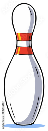 White bowling pin with colorful red and yellow stripes stylized vector graphic representing sport and game