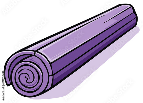 Single purple rolled yoga mat for exercise stretching pilates and fitness activities