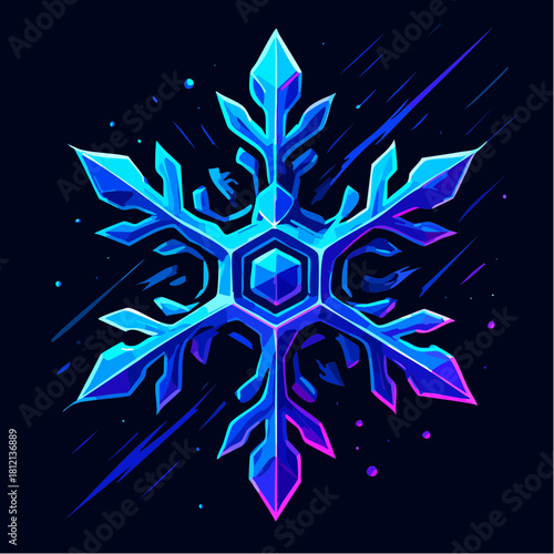 Abstract Tech-Manga Snowflake Core Vector — Futuristic Geometric Winter Energy Symbol