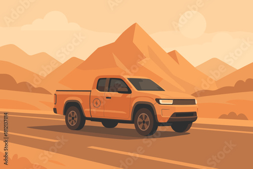 Illustration vector labels flat letters no truck landscape cyrillic text ev cohesive